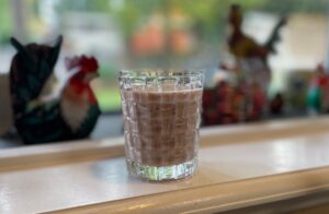 energy smoothie with peanut butter, banana, strawberry