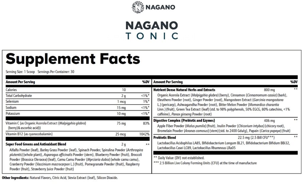 nagano lean body tonic nutrition facts
